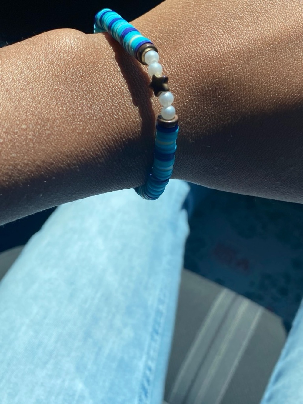 Handcrafted Blue Beaded Stretch Bracelet with Star Accent